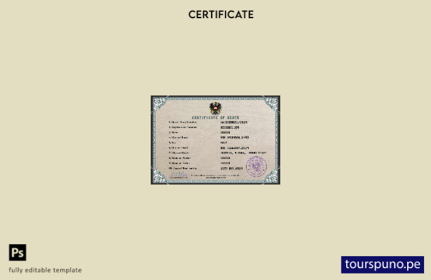 listo para imprimir plantilla PSD de certificado de defunción de Austria, planti